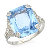 Antique Platinum 6.26 Ct Blue Topaz & Diamond Cocktail Ring