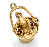 Vintage 14K Yellow Gold Ruby Champagne Wine Bucket Charm Pendant