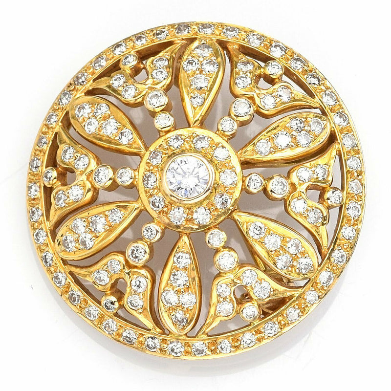 Antique 14K Yellow Gold Diamond Art Deco Round Brooch Pendant D/E VS-1