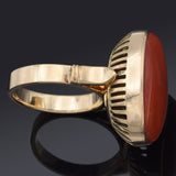 Vintage 14K Yellow Gold Red Coral Cabochon Oval Cocktail Ring