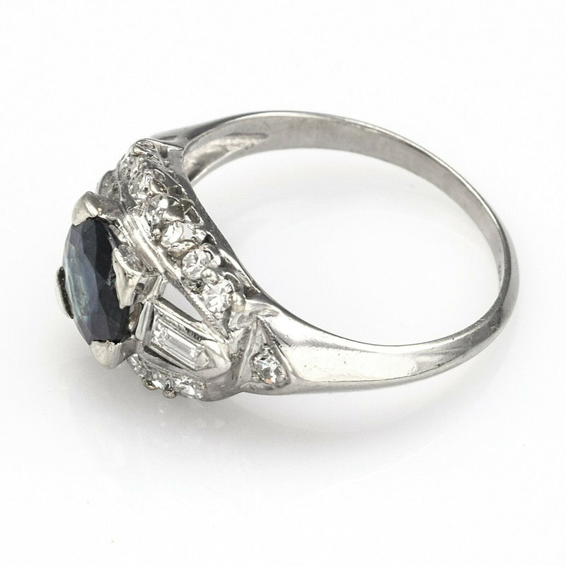 Vintage Platinum Sapphire & 0.52 TCW Diamond Band Ring