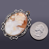 Antique 14K White Gold Cameo Shell Oval Brooch Pin Pendant 9.5G 43.2 x 34.2 mm