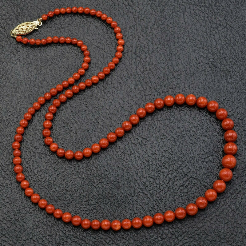Estate 14K Yellow Gold Red Coral Beaded Strand Necklace