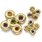 Chanel Coco 18K Yellow Gold Amethyst, Peridot, Citrine Pendant Brooch & Earrings Set