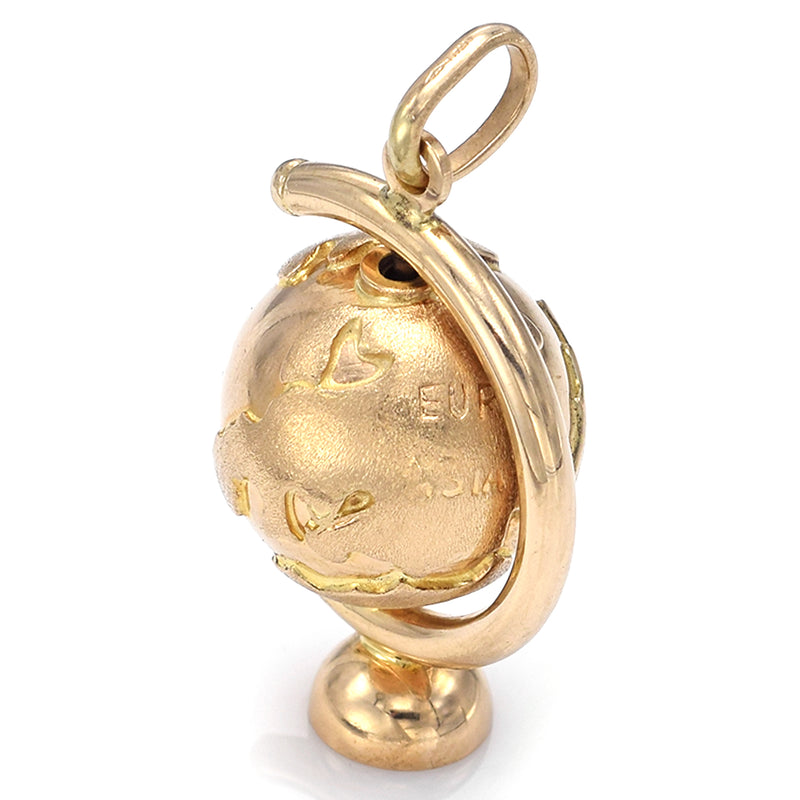 Vintage 14K Yellow Gold Spinning Globe World Charm Pendant