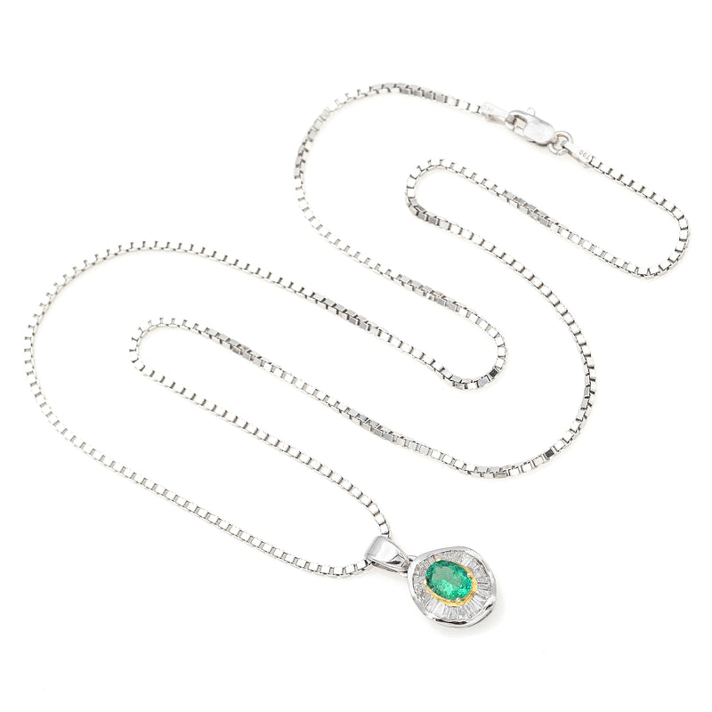 Designer Signed 18K White Gold Emerald & 0.60 TCW Diamond Pendant Necklace