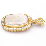 Vintage 18K Yellow Gold Opal & Diamond Pendant H/I SI-1