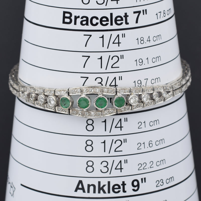 Antique Art Deco 14K White Gold Emerald & 1.66 Diamond Tennis Bracelet