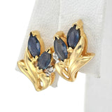 Vintage 14K Yellow Gold Sapphire & Diamond Stud Earrings