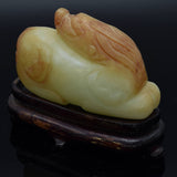Antique White Red Mutton Fat Jade Carved Lion Beast Figurine with Stand