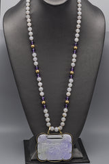 Vintage 14K Gold & Platinum Lavender Jade, Amethyst, Diamond Pendant Necklace