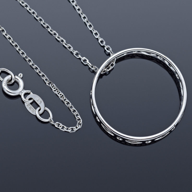 Estate 18K White Gold Diamond Open Circle Pendant Slider Necklace 3.8 Grams 16"