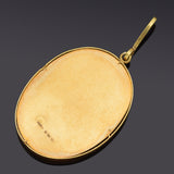 Antique MC Signed 18K Yellow Gold Oval Portrait Pendant 26.7 x 18.8 mm