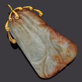 Vintage 14K Yellow Gold Pale Green Red Jade Large Carved Fruit Pendant 52.6Grams