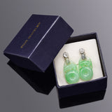 Antique 14K Gold Carved Green Jade & 0.50 TCW Old Mine Cut Diamond Earrings +Box