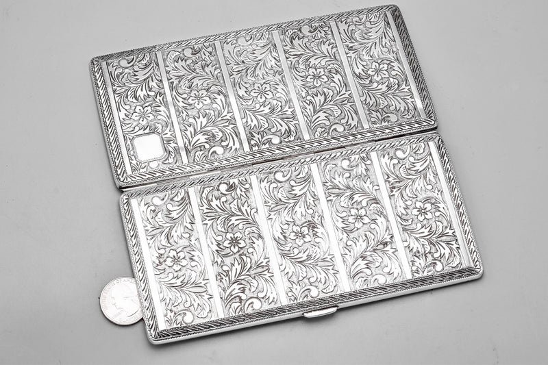 Vintage Japanese Sterling Silver Etched Cigarette Case Holder Box 179.5 Grams