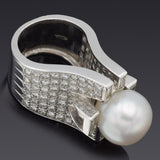 Vintage 18K White Gold Sea Pearl & 3.85 TCW Diamond Cocktail Ring 19.4G Size 5