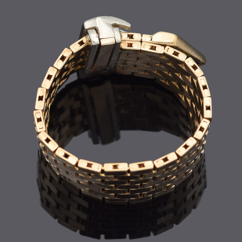 Vintage 14K Yellow Gold Sapphire & Diamond Adjustable Belt Buckle Band Ring