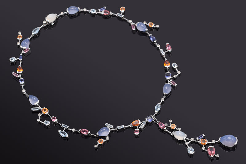 Estate 18K Gold Moonstone, Multi-Stone & 1.08 TCW Diamond Pendant Necklace