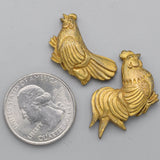 Antique Edo Period 24K Gold Carved Rooster & Hen Menuki Set Japanese Sword Parts