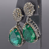 Vintage Black Rhodium Sterling Silver 13.02TCW Emerald &1.99TCW Diamond Earrings