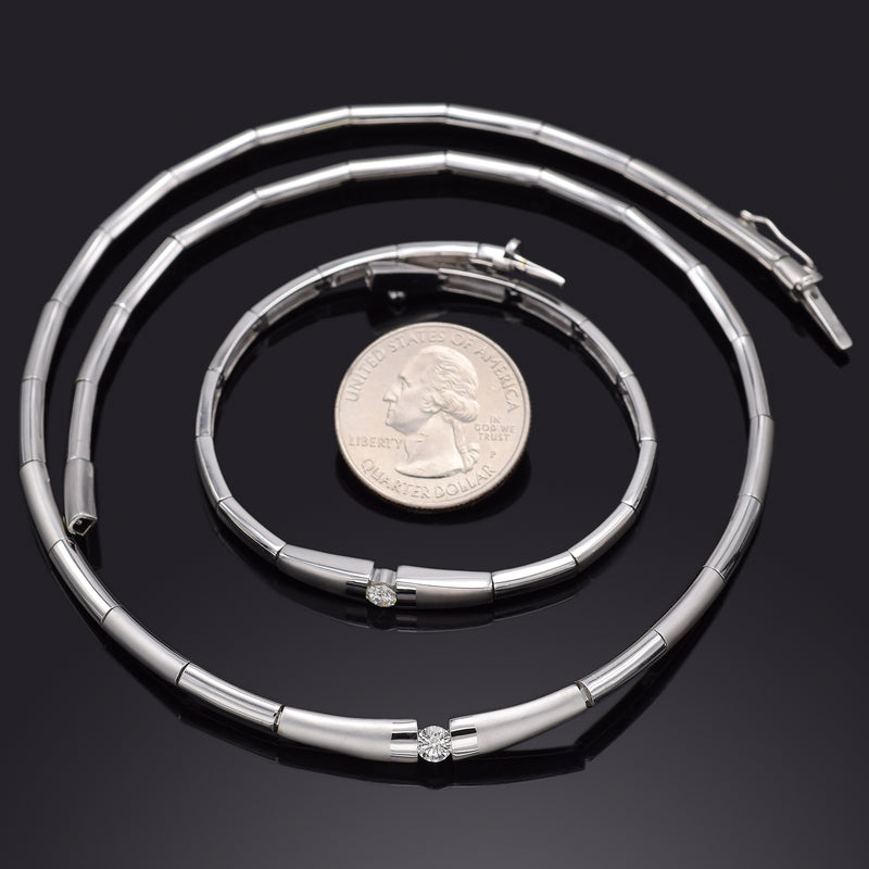 Estate 18K White Gold 0.48 TCW Diamond Link Necklace & Bracelet Set + Pouch G/H VS