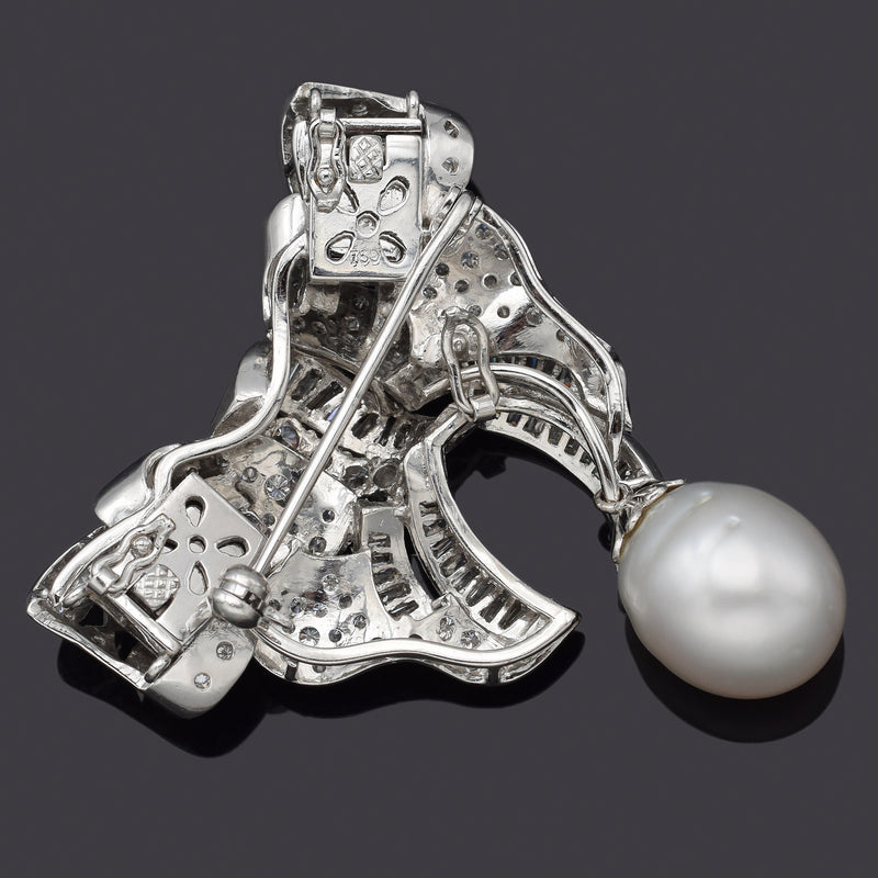 Vintage 18K Gold Sea Pearl & 3.28 TCW Diamond Interchangeable Brooch Pendant
