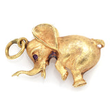 Vintage 14K Yellow Gold Ruby Elephant Charm Pendant