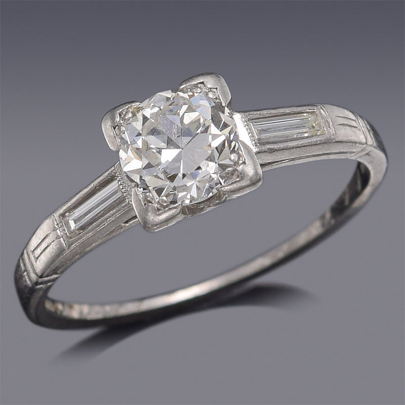 Antique Platinum 0.79 TCW Diamond Art Deco Three-Stone Band Ring