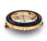 Antique Victorian 14K Gold Onyx St Peter's Square Micro Mosaic Brooch Pin