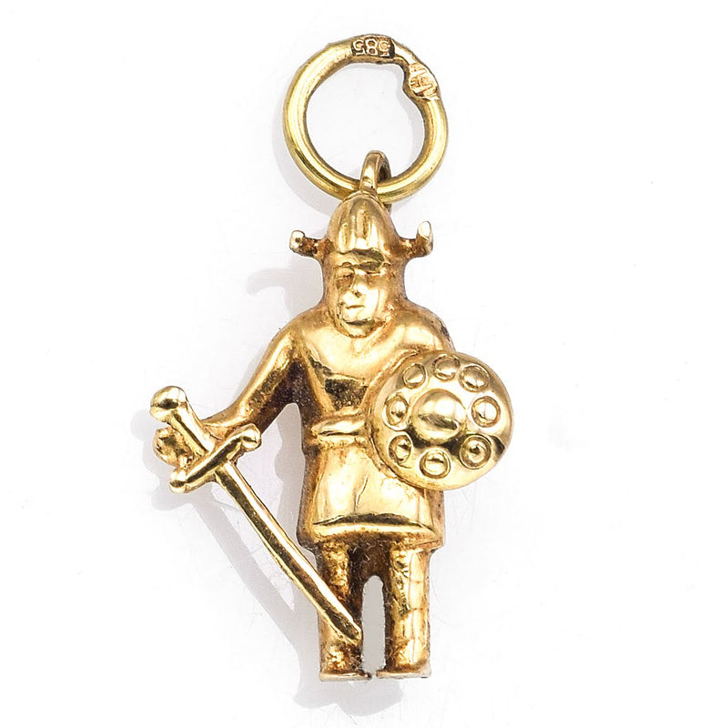 Vintage 14K Yellow Gold Viking Warrior Man Charm Pendant