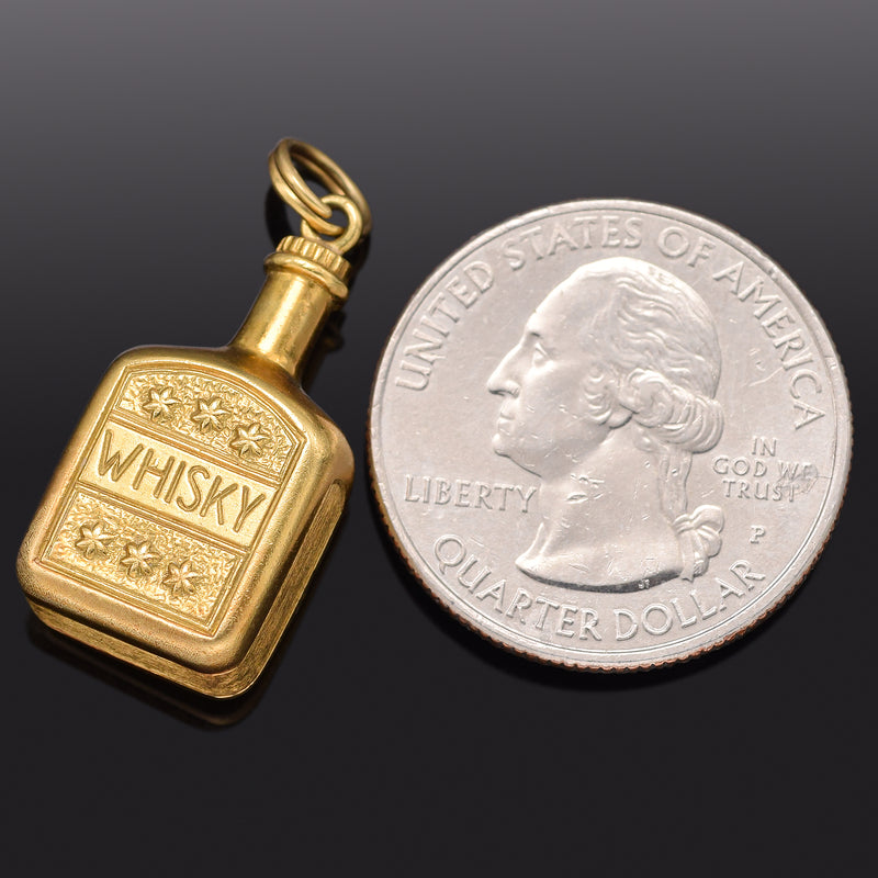 Vintage 14K Yellow Gold Whisky Bottle Charm Pendant 3.4 Grams