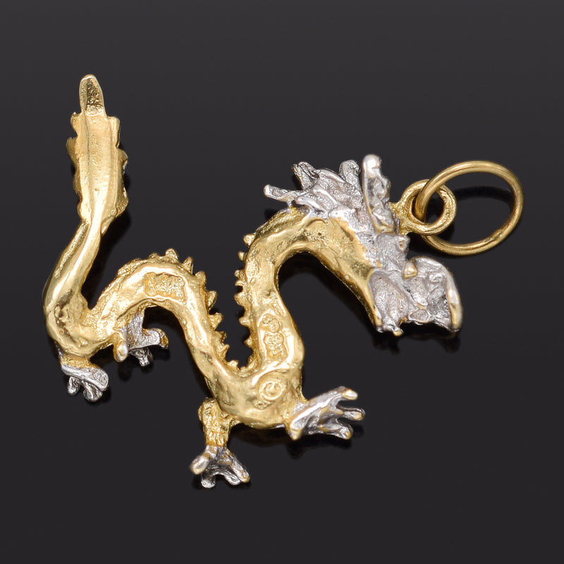 Vintage 14K Yellow & White Gold Dragon Charm Pendant 1.7 Grams
