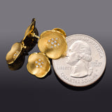 Vintage 18K Yellow Gold Diamond Floral Drop Earrings
