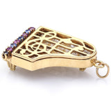 Vintage 14K Yellow Gold Sapphire, Ruby & Pearl Piano Charm Pendant