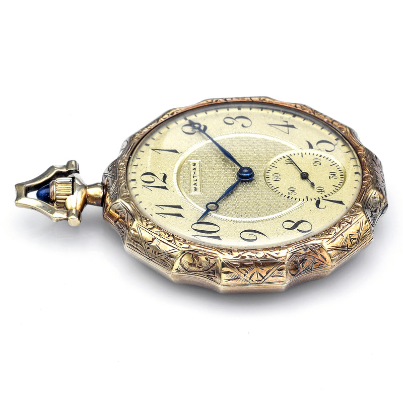 Antique 14K Yellow Gold 1920 Waltham Pocket Watch Open Face Crown Set 17 Jewel