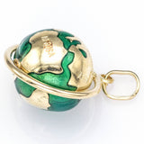 Vintage 9K Yellow Gold Green Enamel Spinning Globe World Charm Pendant 5.5G
