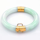 Vintage 14K Yellow Gold Green Jade Hinged Bangle Bracelet