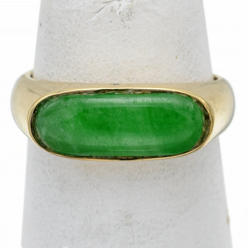 Vintage 14K Yellow Gold Green Jade Saddle Band Ring 3.3 Grams Size 4.75