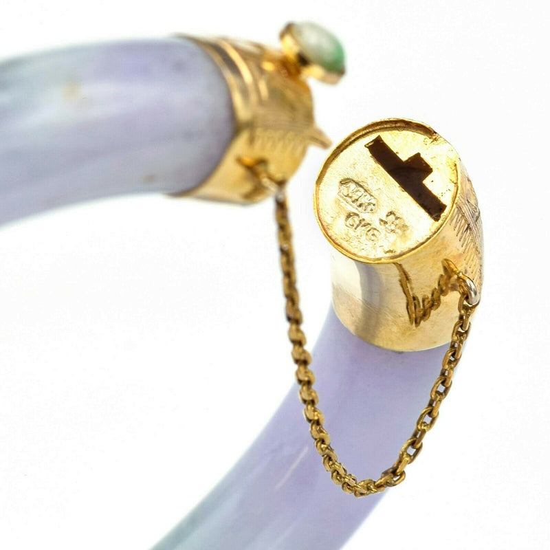 Vintage 14K Yellow Gold Lavender & Green Jade Hinged Bangle Bracelet