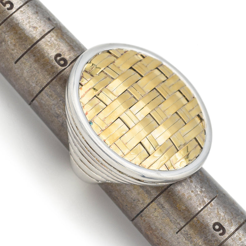 John Hardy Sterling Silver & 22K Yellow Gold Bedeg Basketweave Cocktail Ring