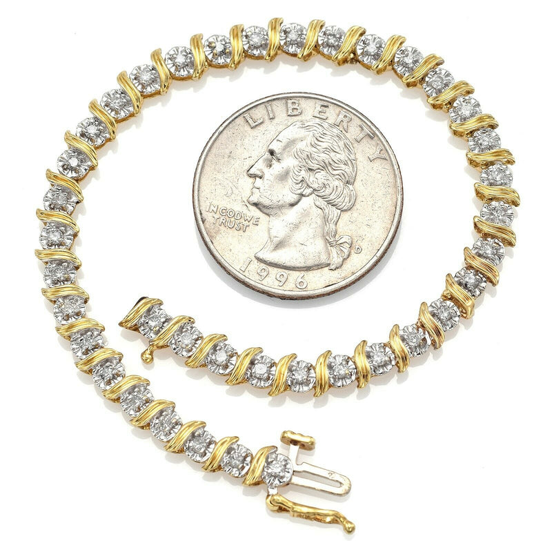 Vintage 10K Yellow Gold 1.14TCW Diamond Link Tennis Bracelet
