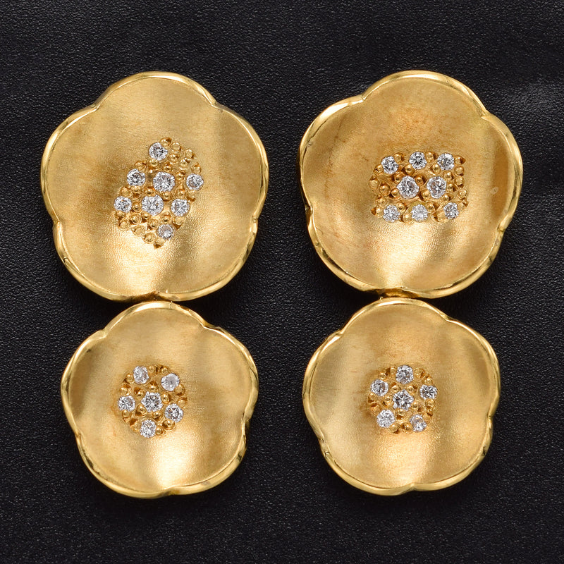 Vintage 18K Yellow Gold Diamond Floral Drop Earrings