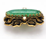 Antique 14K Yellow Gold Green Jade & Sea Pearl Enamel Brooch Pin