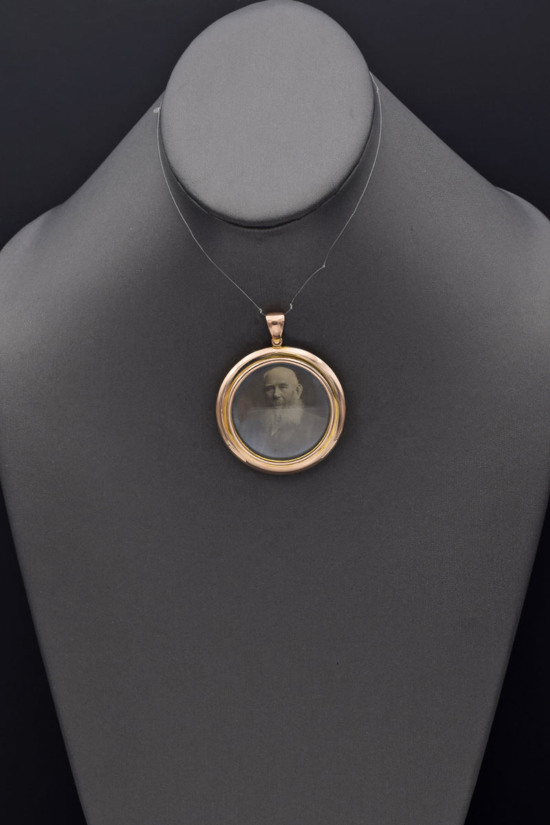 Antique English 9K Yellow Gold Round Reversible Open Face Locket Pendant