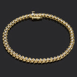 Vintage 14K Yellow Gold 1.10 TCW Diamond Swirl Link Tennis Bracelet