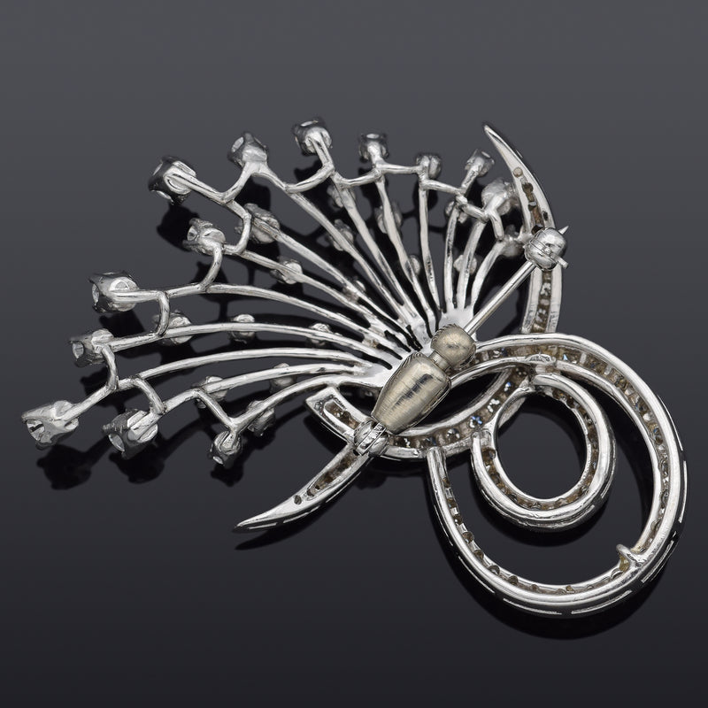 Vintage 14K White Gold 2.70 TCW Diamond Floral Brooch Pin