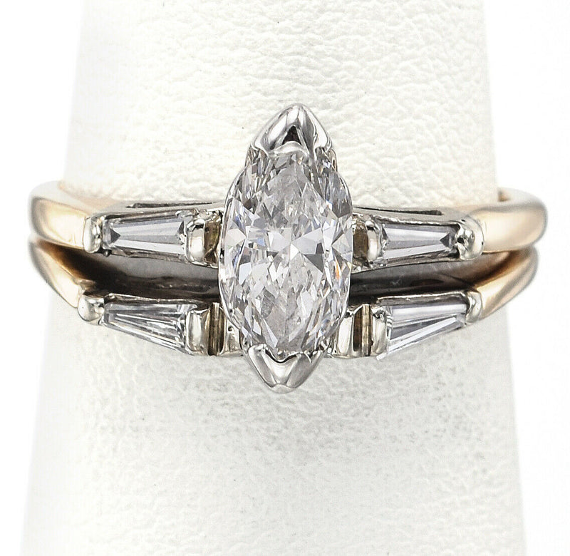Vintage 14K Yellow Gold 1.15 TCW Diamond Marquise Band Ring