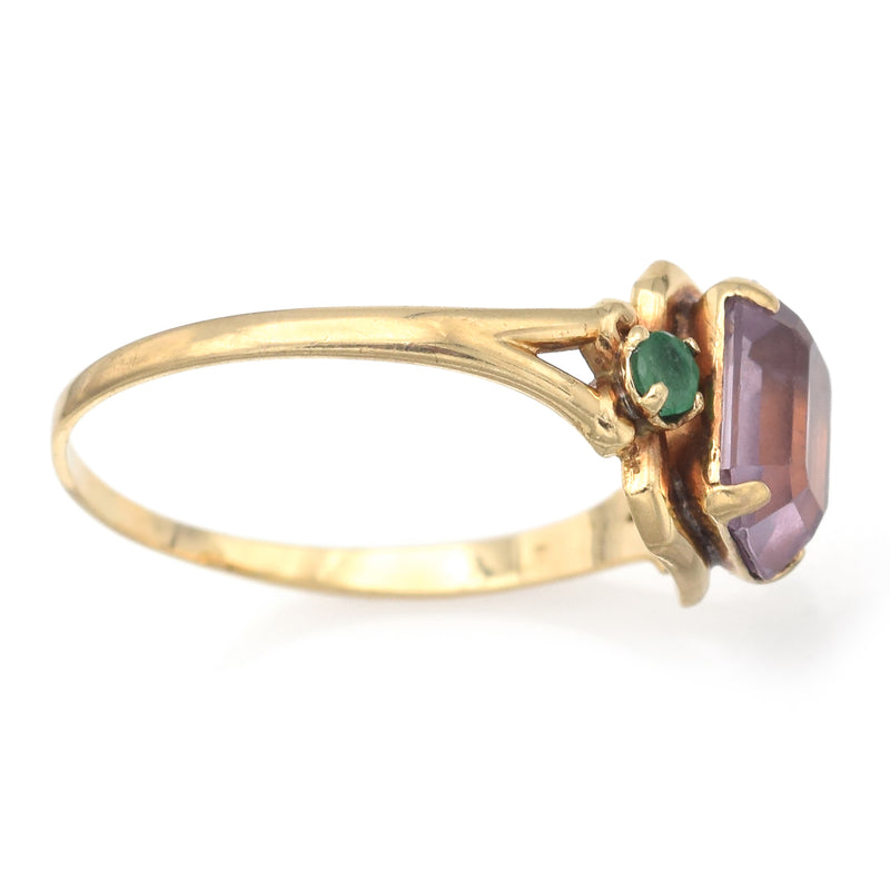 Vintage 10K Yellow Gold Iolite & Emerald Band Ring Size 7