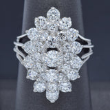 Vintage 14K White Gold 3.24 TCW Diamond Cluster Cocktail Ring 7.7 Grams Sz 6.75